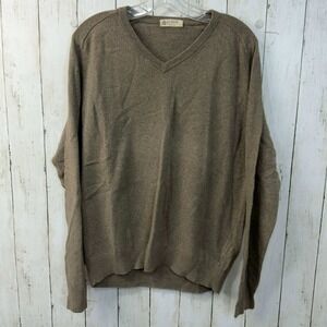 J.Crew Men's V-Neck Sweater Brown Cotton Cashmere Blend Classic Knit Size L